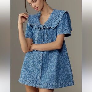 Damson Madder Goldie Dress in Denim Leopard Laser Print - Size 4 (US)